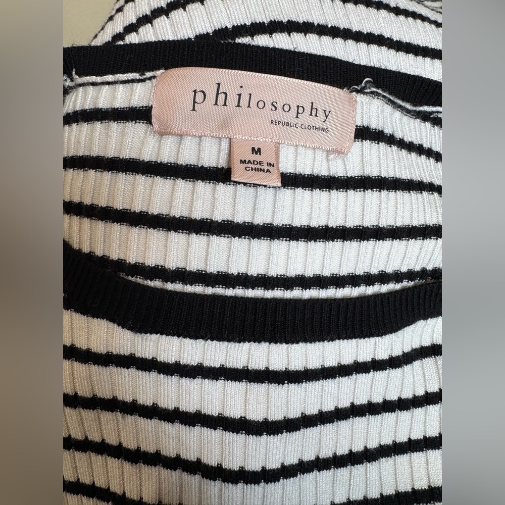 Philosophy Black and White Ribbed Long Sleeve Blouse #144 - Picture 3 of 4